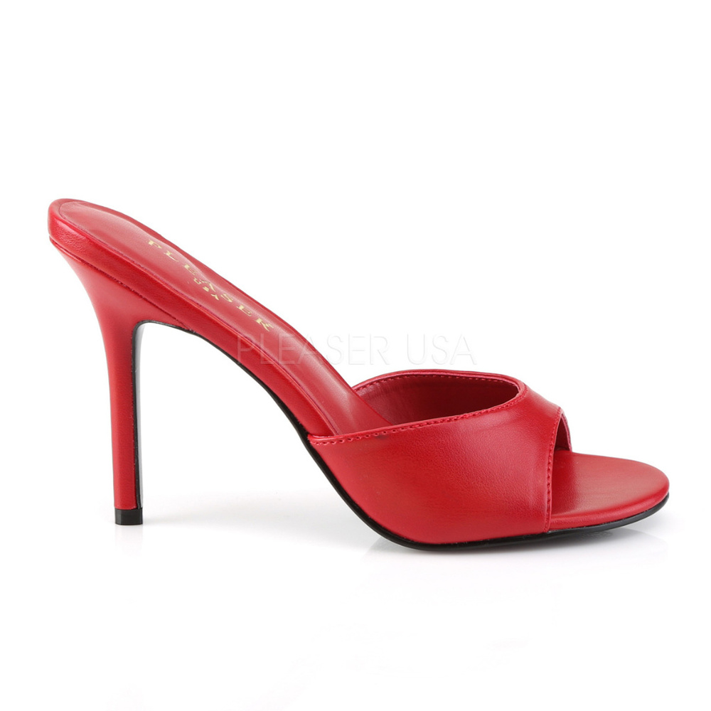Red Faux Leather Slide On Mules High Heel Shoes
